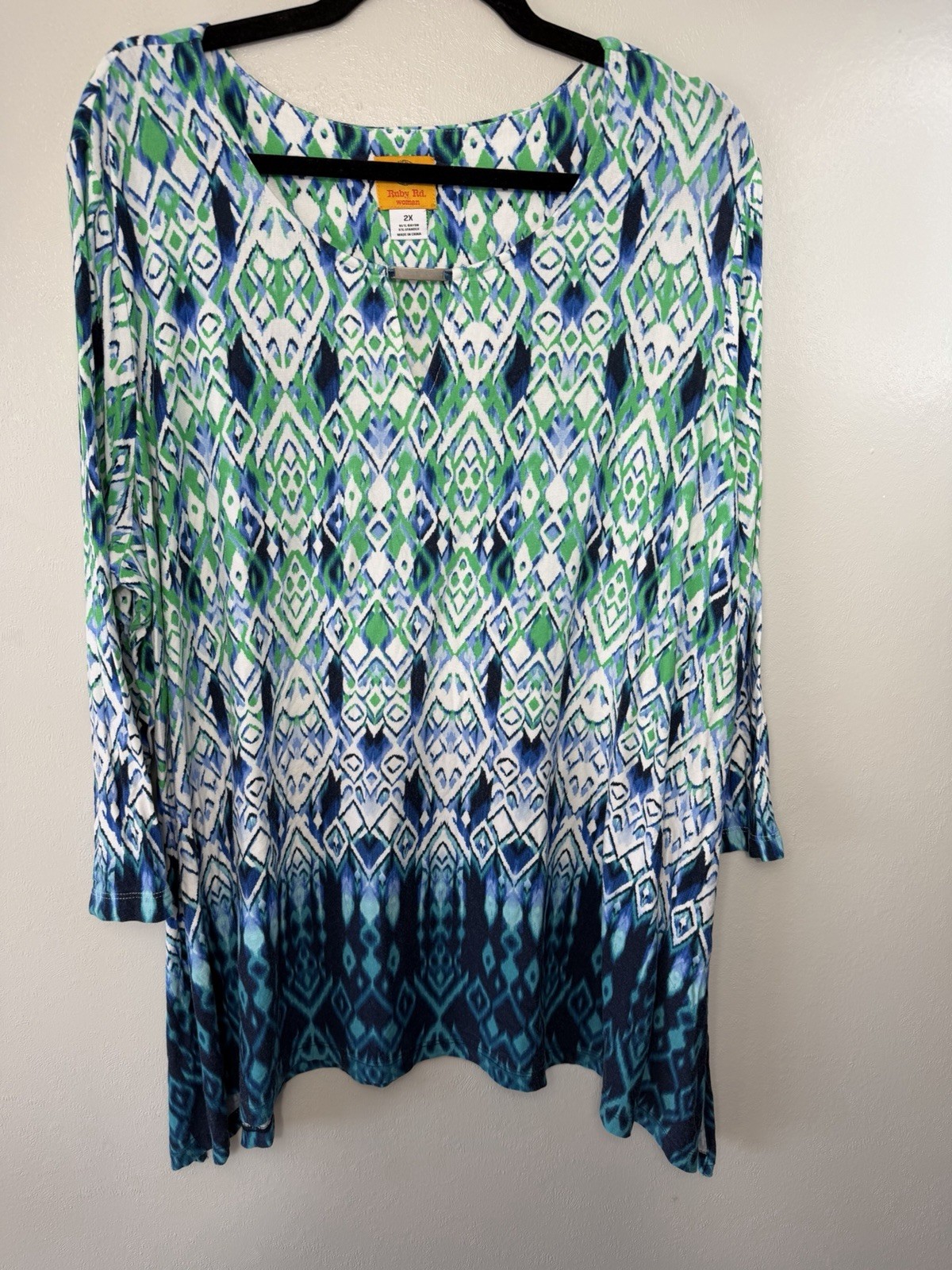 Ruby Rd Plus Size Green Blue Multiprint Pullover … - image 1