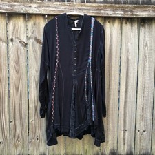 Free People FP One Black Long Sleeved Dress Multicolor Embroidery Lace Panels