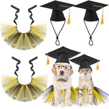 6 Pcs Graduation Dog Cap Gown Costume 2025 Bandana Tutu Yellow Tassel