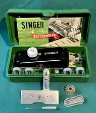 Singer Buttonholer Sewing Attachment Kit w Case Manual Pattern & 5 Templates Vtg
