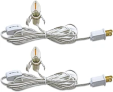 C7 Accessory Cord with 2 C7 Led Light Bulb Candelabra-Base E12 Socket, White Cor
