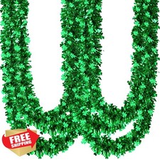 Green St. Patrick's Day Tinsel Garland Shamrock Clover Metallic 39.3FT