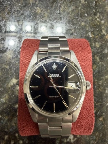 Rolex Oysterdate Precision black Dial Vintage Steel Watch  6694