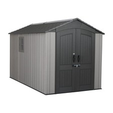 Lifetime 7x12ft Wood Look Storage Shed HDPE Steel Roof Skylight 60311U
