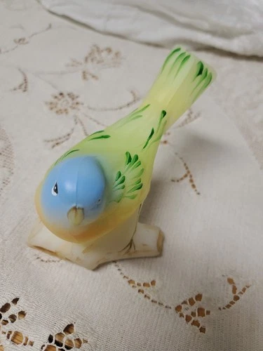 Fenton Handpainted Satin Glass Bird on a Log Signed P. Lauderman 5238 CD