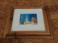 Vintage Lady and the Tramp Print Lithograph DISNEY Glazed In Wooden Frame 