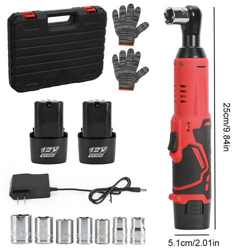 Electric Cordless Right Ratchet 580Nm 3/8'' 90 Angle Wrench Power 2x Battery Kit - Picture 12 of 12