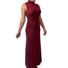 A New Day Burgundy Ribbed Turtleneck Sleeveless Maxi Dress Small