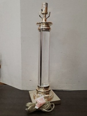 2 Vintage Restoration Hardware RH nickel/lucite column table lamps 32  SET OF 2