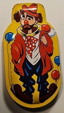 Vintage Tin Clicker Noisemaker Yellow Sad Clown Balloons Litho Made In Japan 