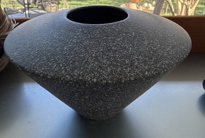 1980 Dumas Handmade Decorative Speckled Gray White Ceramic Pottery Vase Signed