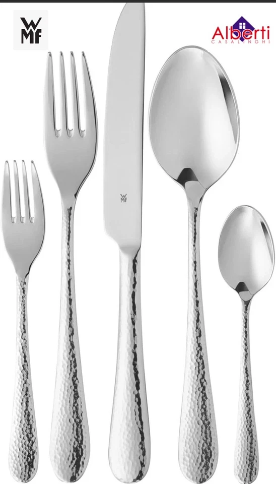 WMF SET POSATE 30 PZ , SITELLO GOOD MARTELLATO INOX LUCIDO PROMO ( STUPENDO ) - Immagine 2 di 4