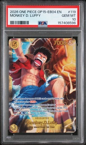 2026 ONE PIECE OP15-EB04-ADVENTURE ON KAMI'S ISLAND #119 MONKEY D. LUFFY PSA 10