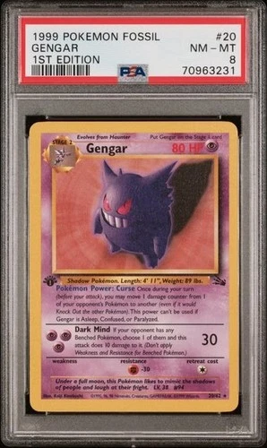 Pokémon Gengar TCG 20/62 1st Edition Non-Holo PSA 8 NM-MT
