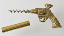 Brass Pistol Corkscrew and Bottle Opener  4.75"