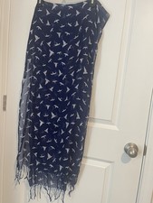 Sheer Gauzy Navy Blue Scarf/wrap 20x75 With Fringe