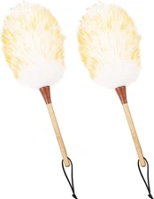Natural Lambswool Duster 16 Inch Handheld with Wooden Handle Duster Dusting Tool