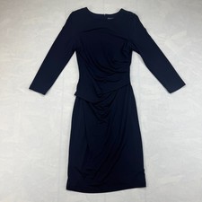 Vince Camuto Bodycon Midi Dress Womens 8 Navy Side Ruched Long Sleeve Back Zip