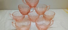 Vintage Jeanette Pink Cherry Blossom Tea Cups (Set Of 8) Depression Glass