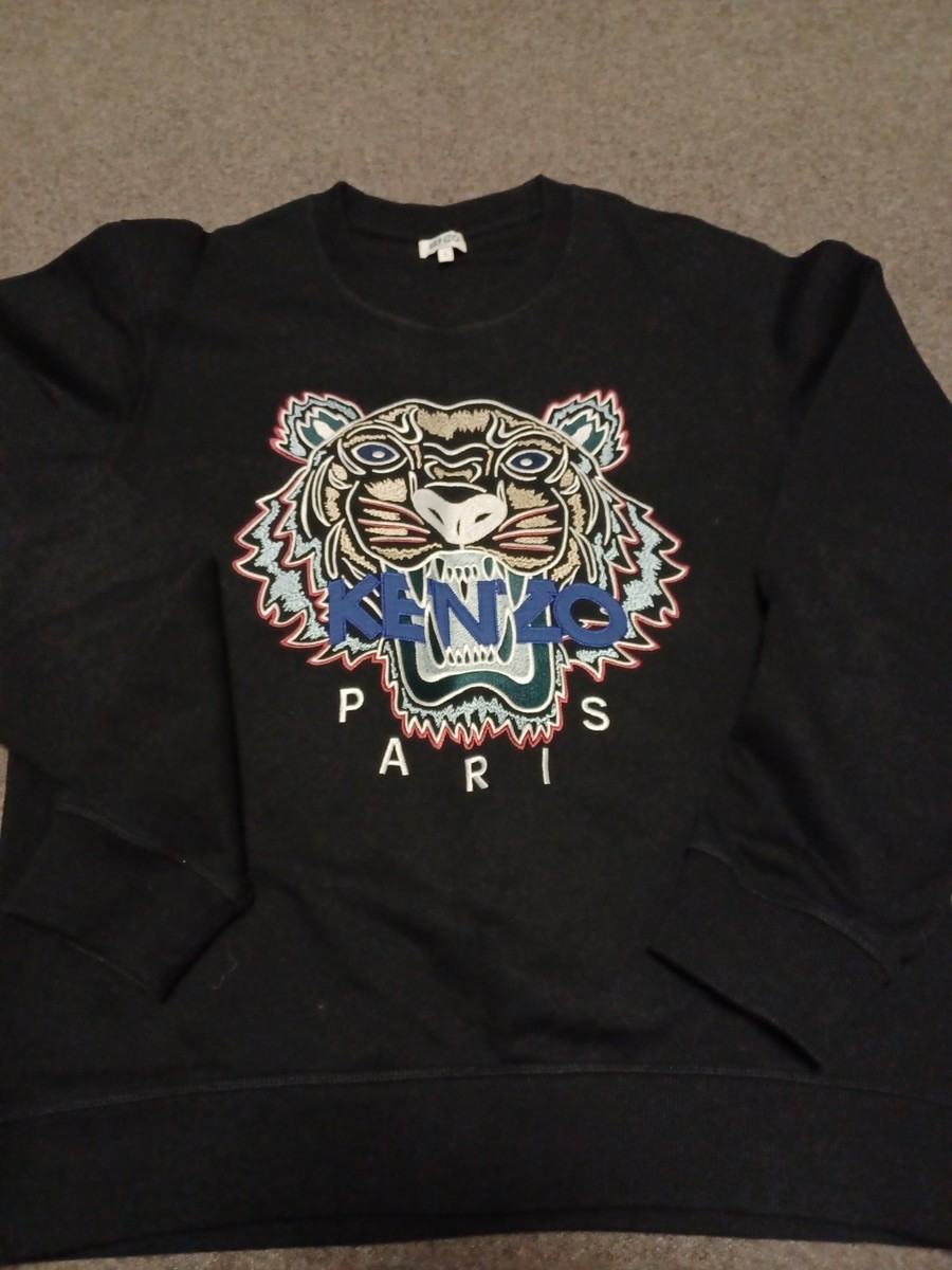 Kenzo Paris Tiger Logo Sweatshirt Black Crew Neck Long Sleeve