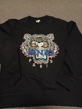 Kenzo Paris Tiger Logo Sweatshirt Black Crew Neck Long Sleeve Pullover Women's L