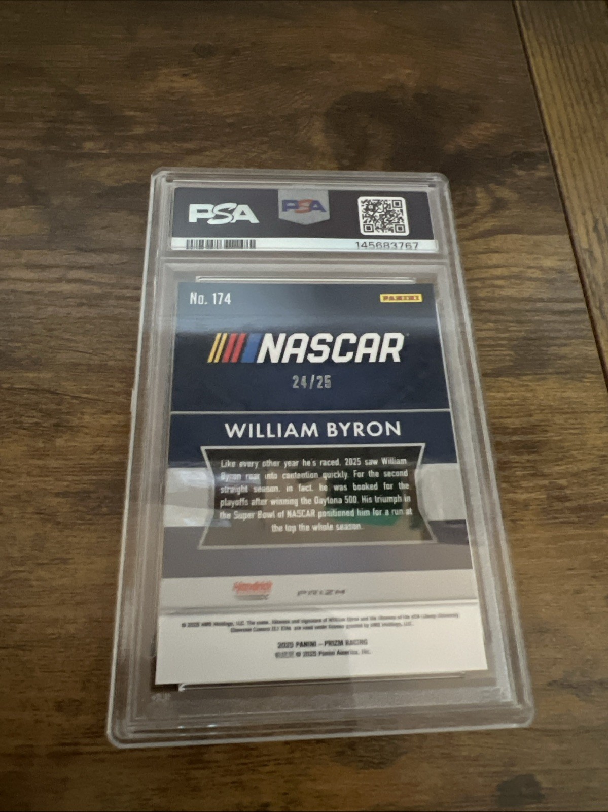 William Byron 2025 Prizm NASCAR Mojo Door Number 24/25 PSA 10 view 2