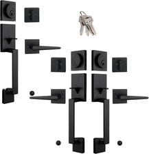 Keyed Alike Double Door Handle Set Single Door Handle Set, Matte Black Halifax E