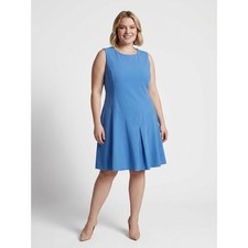 Tahari ASL Dress 16 Blue Sleeveless Fit & Flare Midi Gold Zip NWT Nordstrom