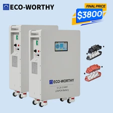 ECO-WORTHY 2Pack 48V 314AH (32.15kWh) LiFePO4 Battery Vertical Standing Backup