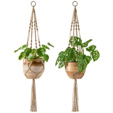Mkono 2 Pack Macrame Plant Hangers Indoor Hanging Planter Basket 40" L, Brown