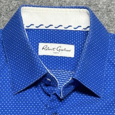 Robert Graham Shirt Mens 16 Blue Dot Button Down Long Sleeve Dress Shirt