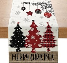 Christmas Decorations - Merry Christmas Table Runner 13x72 Inch,Red Pine Trees