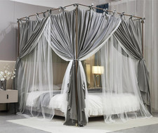 4 Corners Post Princess Curtain Bed Canopy Double Layer Cozy Mosquito Net Mesh a