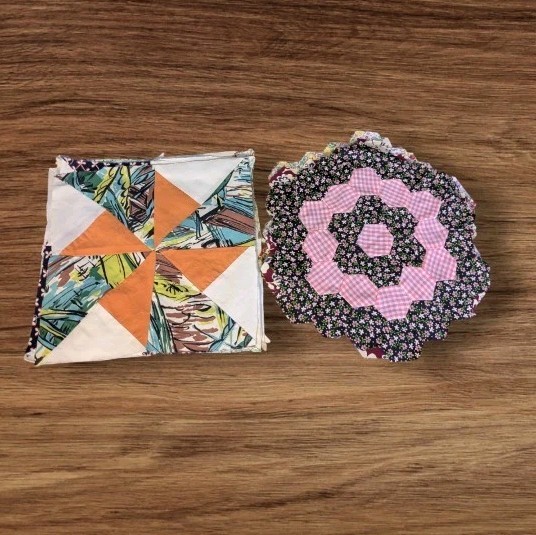 Vtg Quilt Blocks Pinwheels Grandmas Flower Garden Squares Unfinished Hexagon