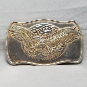 Vintage Eagle Belt Buckle Silver Tone Gold Wings Western Cowboy Biker Accessory