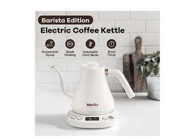 Mecity Electric Gooseneck Kettle   0.8L, Keep Warm, LCD, Temp Control, Off White