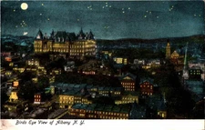 Postcard Albany NY New York Birds Eye View at Night undivided back UNP