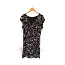 Jones Wear Dress Black White Floral Print Twist Front Cap Sleeve Knee Length 16