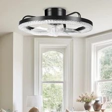 16.5" Modern Flush Mount LED Ceiling Fan With Lights Remote & APP Control kit