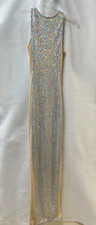PRETTY LITTLE THING Silver Sparkly Sequin Long Maxi Nude Sides Dress Womens Sz 6