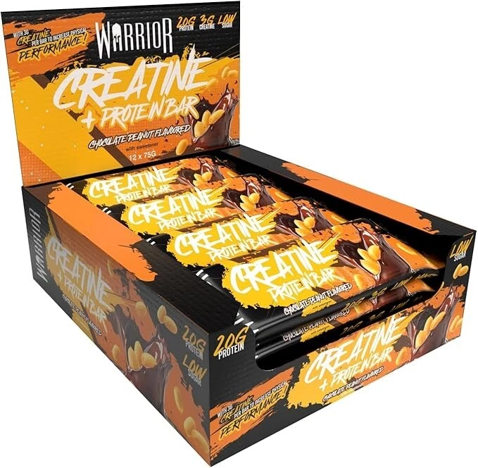 BODYBUILDING WAREHOUSE Warrior Creatine Flapjack Bars 12 x 75g 20g Protein 3g Creatine Snack Low Sugar
