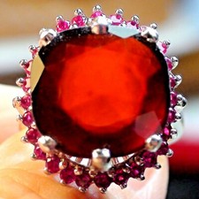 BIG 15.30 ct NATURAL UNHEATED SPESSARTITE GARNET,RUBY RING 925 S.SILVER.7.5.