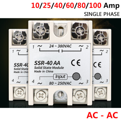 AC 80-250V to AC 24-380V Solid State Relays Module 10A to 100A Single Phase SSR