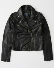 Abercrombie & Fitch Black Leather Moto Biker Jacket, Medium (uk12) Bnwt Rrp£320