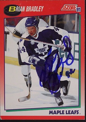 Brian Bradley Maple Leafs Autographed 1991 Score #255R Hockey Card JSA 16H