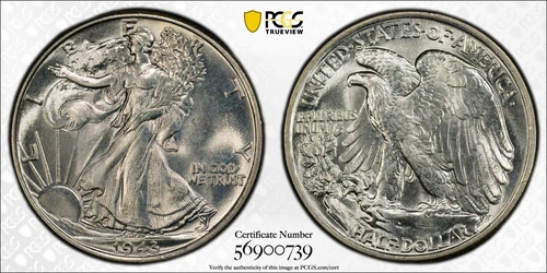 PCGS MS66+ 1943 Walking Liberty Half Dollar Plus