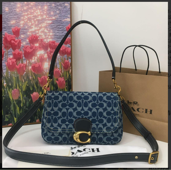 Coach CA105 Soft Tabby Shoulder Bag Signature Denim Leather Blue