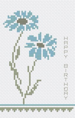Cornflower Blue Birthday Cross Stitch Card Kit or Pattern by Florashell