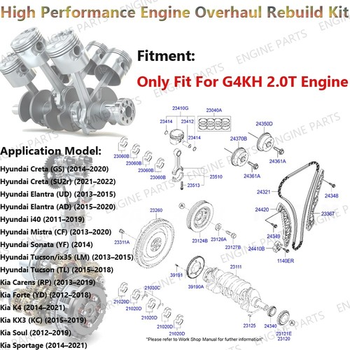 For Hyundai G4KH 2.0L Engine Rebuild Overhaul Kit w/ Crankshaft & Rods & Timing - Picture 3 of 21