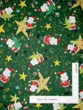 Christmas Tree Santa Star Fabric By The Yard Cotton Holiday Green by QT